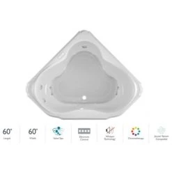 Jacuzzi Marineo 60" Salon Spa Bathtub for Drop In Installation with Center Drain and Chromatherapy / Whisper Technology™ - Luxury Controls