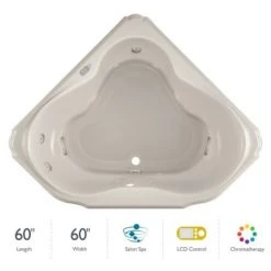 Jacuzzi Marineo 60" Salon Spa Bathtub for Drop In Installation with Center Drain and Chromatherapy / RapidHeat Technologies - Luxury LCD Controls