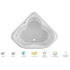 Jacuzzi Marineo 60" Salon Spa Bathtub for Drop In Installation with Center Drain and Chromatherapy / Whisper Technology™ - Luxury LCD Controls