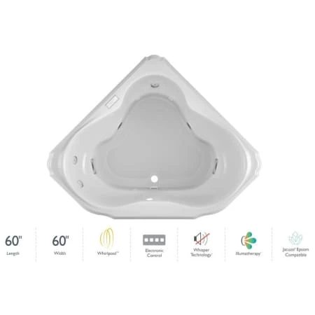 Jacuzzi Marineo 60" Whirlpool Bathtub for Drop In Installation with Center Drain and Illumatherapy / Whisper Technology™ - Luxury Controls 3 Jacuzzi Marineo 60" Whirlpool Bathtub for Drop In Installation with Center Drain and Illumatherapy / Whisper Technology™ - Luxury Controls