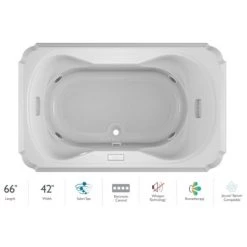 Jacuzzi Marineo 66" Salon Spa Bathtub for Drop In Installation with Center Drain and Illumatherapy / Whisper Technology™ - Luxury Controls