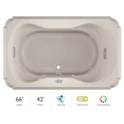 Jacuzzi Marineo 66" Salon Spa Bathtub for Drop In Installation with Center Drain and Chromatherapy / RapidHeat Technologies - Luxury LCD Controls