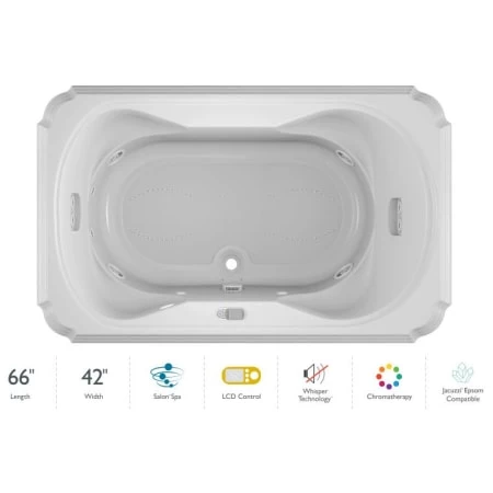 Jacuzzi Marineo 66" Salon Spa Bathtub for Drop In Installation with Center Drain and Chromatherapy / Whisper Technology™ - Luxury LCD Controls 3 Jacuzzi Marineo 66" Salon Spa Bathtub for Drop In Installation with Center Drain and Chromatherapy / Whisper Technology™ - Luxury LCD Controls