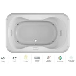 Jacuzzi Marineo 66" Whirlpool Bathtub for Drop In Installation with Center Drain and Illumatherapy / Whisper Technology™ - Luxury Controls