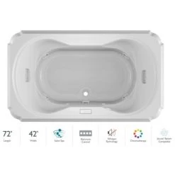 Jacuzzi Marineo 72" Salon Spa Bathtub for Drop In Installation with Center Drain and Chromatherapy / Whisper Technology™ - Luxury Controls