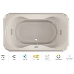 Jacuzzi Marineo 72" Salon Spa Bathtub for Drop In Installation with Center Drain and Chromatherapy / Whisper Technology™ - Luxury LCD Controls
