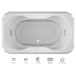 Jacuzzi Marineo 72" Salon Spa Bathtub for Drop In Installation with Center Drain and Chromatherapy / Whisper Technology™ - Luxury Controls