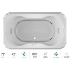 Jacuzzi Marineo 72" Salon Spa Bathtub for Drop In Installation with Center Drain and Illumatherapy - Luxury Controls