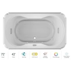 Jacuzzi Marineo 72" Salon Spa Bathtub for Drop In Installation with Center Drain and Chromatherapy - Luxury LCD Controls