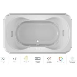 Jacuzzi Marineo 72" Whirlpool Bathtub for Drop In Installation with Center Drain and Chromatherapy / Whisper Technology™ - Luxury Controls