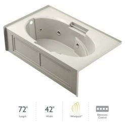 Jacuzzi 72" x 42" Majora® Three Wall Alcove Comfort Whirlpool Bathtub with 8 Jets, Basic Controls, Heater, Left Drain and Right Pump