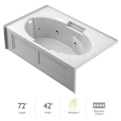 Jacuzzi 72" x 42" Majora® Three Wall Alcove Comfort Whirlpool Bathtub with 8 Jets, Basic Controls, Left Drain and Right Pump