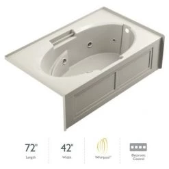 Jacuzzi 72" x 42" Majora® Three Wall Alcove Comfort Whirlpool Bathtub with 8 Jets, Basic Controls, Right Drain and Left Pump