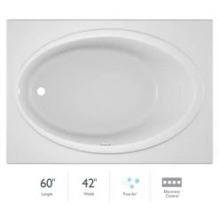 Jacuzzi 60" x 42" Nova Drop In Comfort Pure Air® Bathtub with Basic Controls, Left Drain and Right Blower