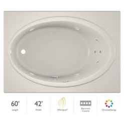 Jacuzzi 60" x 42" Nova Drop In Comfort Whirlpool Bathtub with Basic Controls, Chromatherapy, Heater, Left Drain and Right Pump