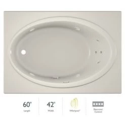 Jacuzzi 60" x 42" Nova Drop In Comfort Whirlpool Bathtub with Basic Controls, Left Drain and Right Pump