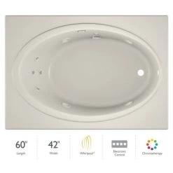Jacuzzi 60" x 42" Nova Drop In Comfort Whirlpool Bathtub with Basic Controls, Chromatherapy, Heater, Right Drain and Left Pump