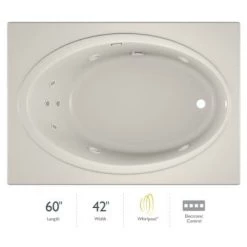 Jacuzzi 60" x 42" Nova Drop In Comfort Whirlpool Bathtub with Basic Controls, Right Drain and Left Pump