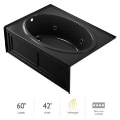 Jacuzzi 60" x 42" Nova Drop In Three Wall Alcove Comfort Whirlpool Bathtub with Basic Controls, Heater, Left Drain and Right Pump