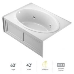 Jacuzzi 60" x 42" Nova Drop In Three Wall Alcove Comfort Whirlpool Bathtub with Basic Controls, Left Drain and Right Pump