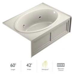Jacuzzi 60" x 42" Nova Drop In Three Wall Alcove Comfort Whirlpool Bathtub with Basic Controls, Heater, Right Drain and Left Pump