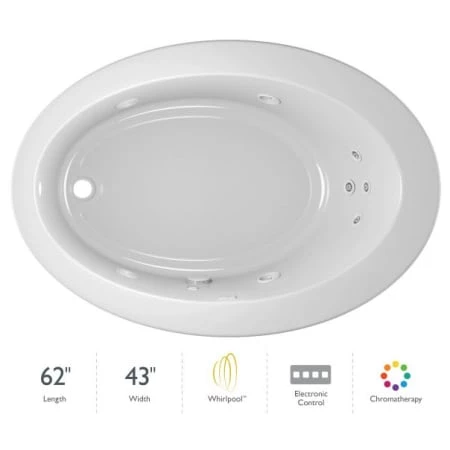 Jacuzzi 62" x 43" Riva® Drop In Comfort Whirlpool Bathtub with 8 Jets, Basic Controls, Chromatherapy, Heater, Reversible Drain and Pump 3 Jacuzzi 62" x 43" Riva® Drop In Comfort Whirlpool Bathtub with 8 Jets, Basic Controls, Chromatherapy, Heater, Reversible Drain and Pump