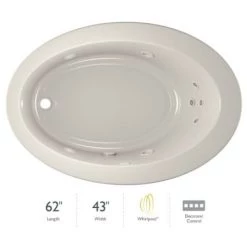 Jacuzzi 62" x 43" Riva® Drop In Comfort Whirlpool Bathtub with 8 Jets, Basic Controls, Heater, Reversible Drain and Pump