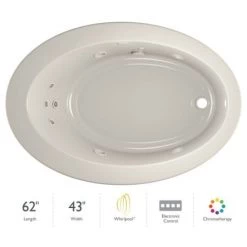 Jacuzzi 62" x 43" Riva® Drop In Comfort Whirlpool Bathtub with 8 Jets, Basic Controls, Chromatherapy, Heater, Reversible Drain and Pump