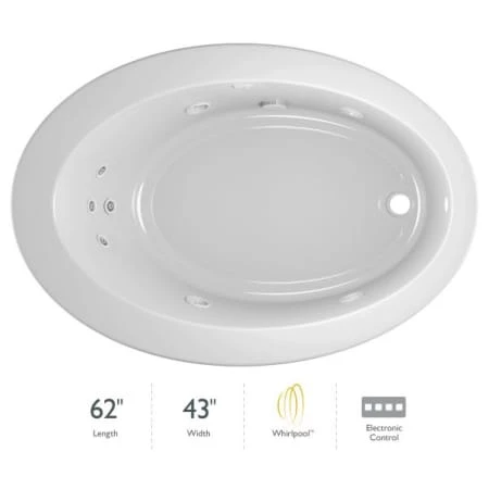 Jacuzzi 62" x 43" Riva® Drop In Comfort Whirlpool Bathtub with 8 Jets, Basic Controls, Heater, Reversible Drain and Pump 3 Jacuzzi 62" x 43" Riva® Drop In Comfort Whirlpool Bathtub with 8 Jets, Basic Controls, Heater, Reversible Drain and Pump