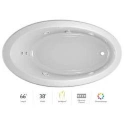 Jacuzzi 66" x 38" Riva Drop In Comfort Whirlpool Bathtub with 8 Jets, Basic Controls, Chromatherapy, Heater, Reversible Drain and Pump