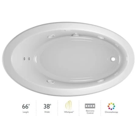 Jacuzzi 66" x 38" Riva Drop In Comfort Whirlpool Bathtub with 8 Jets, Basic Controls, Chromatherapy, Heater, Reversible Drain and Pump 3 Jacuzzi 66" x 38" Riva Drop In Comfort Whirlpool Bathtub with 8 Jets, Basic Controls, Chromatherapy, Heater, Reversible Drain and Pump