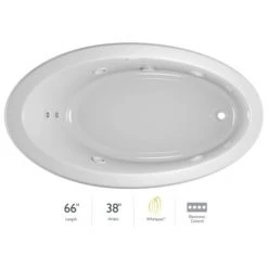 Jacuzzi 66" x 38" Riva Drop In Comfort Whirlpool Bathtub with 8 Jets, Basic Controls, Reversible Drain and Pump