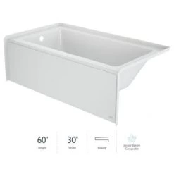 Jacuzzi Signature 60" Three Wall Alcove Acrylic Soaking Tub with Left Drain and Overflow