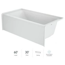 Jacuzzi Signature 60" Three Wall Alcove Acrylic Soaking Tub with Right Drain and Overflow
