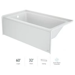 Jacuzzi Signature 60" Three Wall Alcove Acrylic Soaking Tub with Left Drain and Overflow