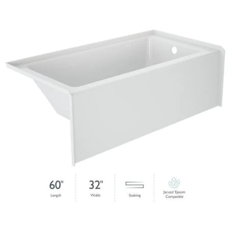 Jacuzzi Signature 60" Three Wall Alcove Acrylic Soaking Tub with Right Drain and Overflow 3 Jacuzzi Signature 60" Three Wall Alcove Acrylic Soaking Tub with Right Drain and Overflow