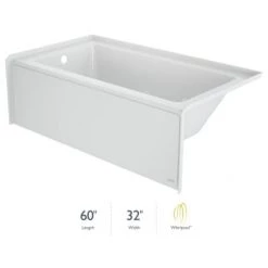 Jacuzzi Signature 60" Three Wall Alcove Acrylic Whirlpool Tub with Left Drain and Overflow