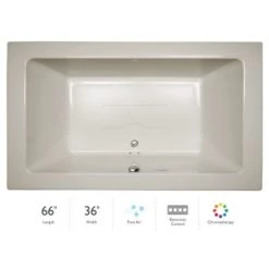 Jacuzzi 66" x 36" Sia® Drop In Luxury Pure Air® Bathtub with Luxury Controls, Chromatherapy, Center Drain and Right Blower