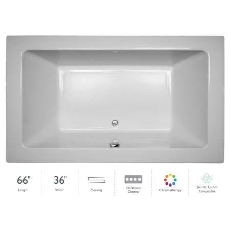 Jacuzzi 66" x 36" Sia® Drop In Soaking Bathtub with Basic Controls, Chromatherapy and Center Drain 3 Jacuzzi 66" x 36" Sia® Drop In Soaking Bathtub with Basic Controls, Chromatherapy and Center Drain
