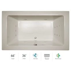 Jacuzzi 66" x 36" Sia® Drop In Luxury Salon Spa Bathtub with 13 Jets, Luxury Controls, Illumatherapy, Heater, Center Drain and Right Pump