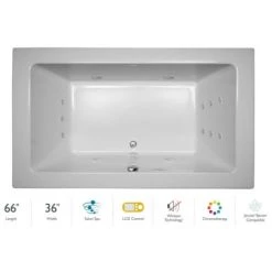 Jacuzzi 66" x 36" Sia® Drop In Luxury Salon Spa Bathtub with 13 Jets, LCD Controls, Chromatherapy, Heater, Center Drain and Right Pump