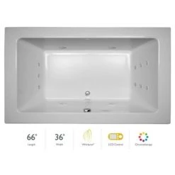 Jacuzzi 66" x 36" Sia® Drop In Luxury Whirlpool Bathtub with 13 Jets, LCD Controls, Chromatherapy, Heater, Center Drain and Right Pump