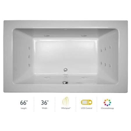 Jacuzzi 66" x 36" Sia® Drop In Luxury Whirlpool Bathtub with 13 Jets, LCD Controls, Chromatherapy, Heater, Center Drain and Right Pump 3 Jacuzzi 66" x 36" Sia® Drop In Luxury Whirlpool Bathtub with 13 Jets, LCD Controls, Chromatherapy, Heater, Center Drain and Right Pump