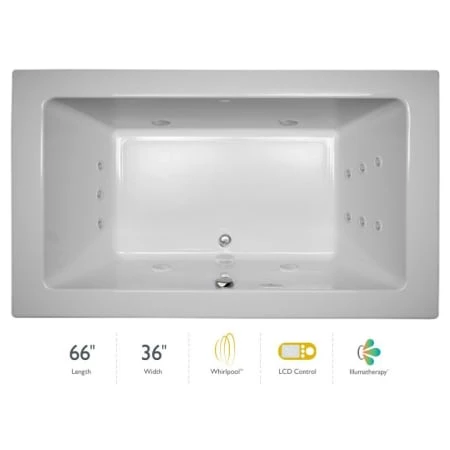 Jacuzzi 66" x 36" Sia® Drop In Luxury Whirlpool Bathtub with 13 Jets, LCD Controls, Illumatherapy, Heater, Center Drain and Right Pump 3 Jacuzzi 66" x 36" Sia® Drop In Luxury Whirlpool Bathtub with 13 Jets, LCD Controls, Illumatherapy, Heater, Center Drain and Right Pump