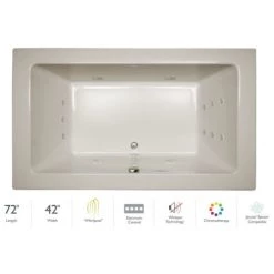 Jacuzzi 72" x 42" Sia® Drop In Luxury Whirlpool Bathtub with 13 Jets, Luxury Controls, Chromatherapy, Heater, Center Drain and Right Pump