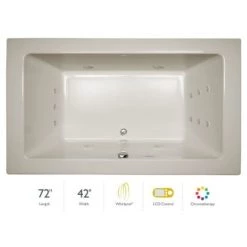 Jacuzzi 72" x 42" Sia® Drop In Luxury Whirlpool Bathtub with 13 Jets, LCD Controls, Chromatherapy, Heater, Center Drain and Right Pump