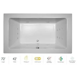Jacuzzi 72" x 42" Sia® Drop In Luxury Whirlpool Bathtub with 13 Jets, LCD Controls, Illumatherapy, Heater, Center Drain and Right Pump