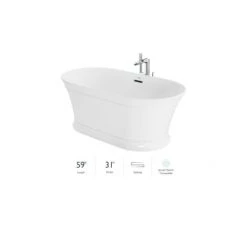 Jacuzzi Serafina 59" Free Standing Soaking Tub with Center Drain, Drain Assembly and Overflow - Includes Floor Mounted Tub Filler with Hand Shower