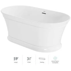 Jacuzzi Serafina 59" Free Standing Acrylic Tub with Center Drain, Drain Assembly, and Overflow