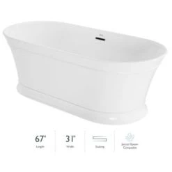 Jacuzzi Serafina 67" Free Standing Acrylic Tub with Center Drain, Drain Assembly, and Overflow